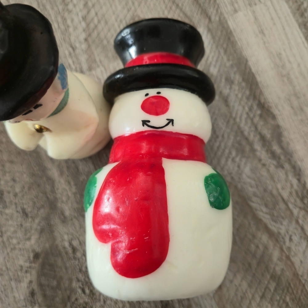 Vintage Christmas Candle Set Snowman Pair Holiday Decor Wax Figures - Picture 7 of 15